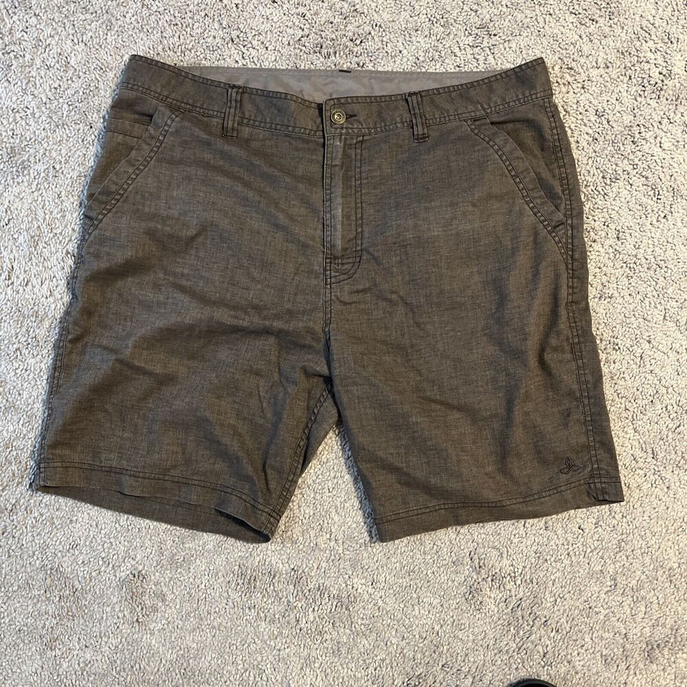 prAna Furrow Men Shorts Size 38x8 Brown Hemp Blend Outdoor Chino